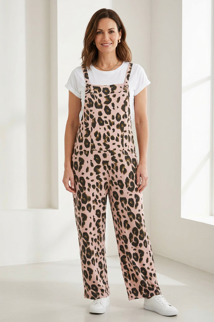 Leopard Jersey Dungarees