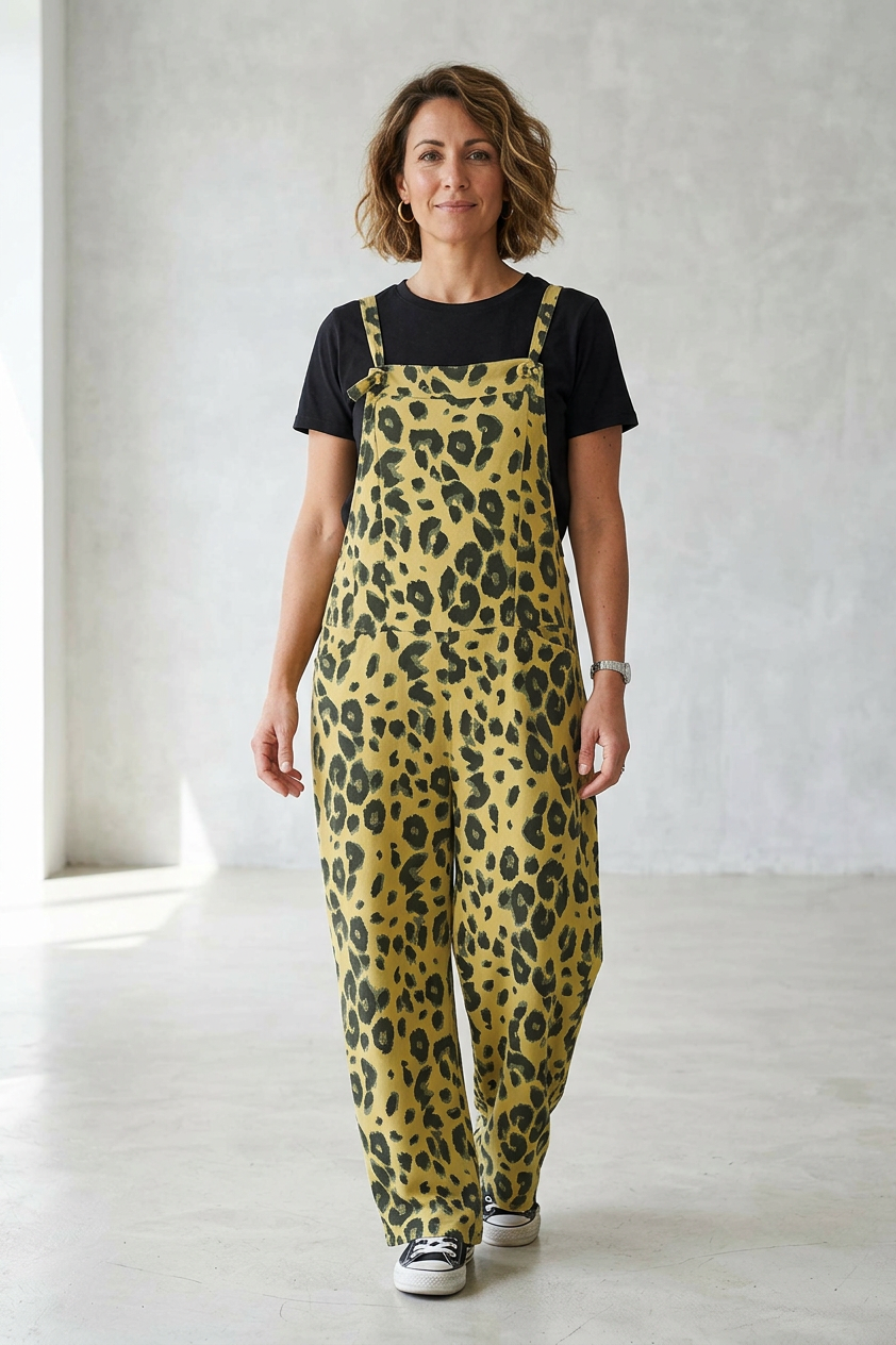 Leopard Jersey Dungarees
