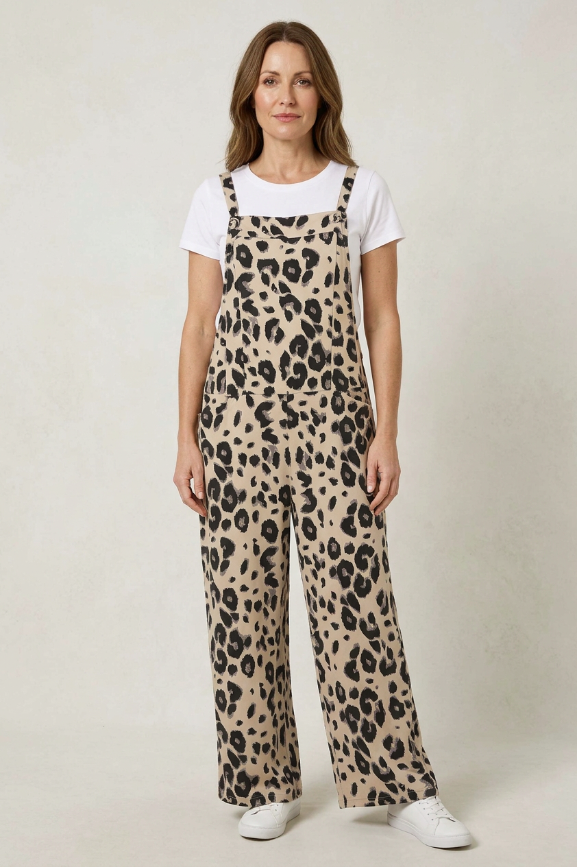 Leopard Jersey Dungarees