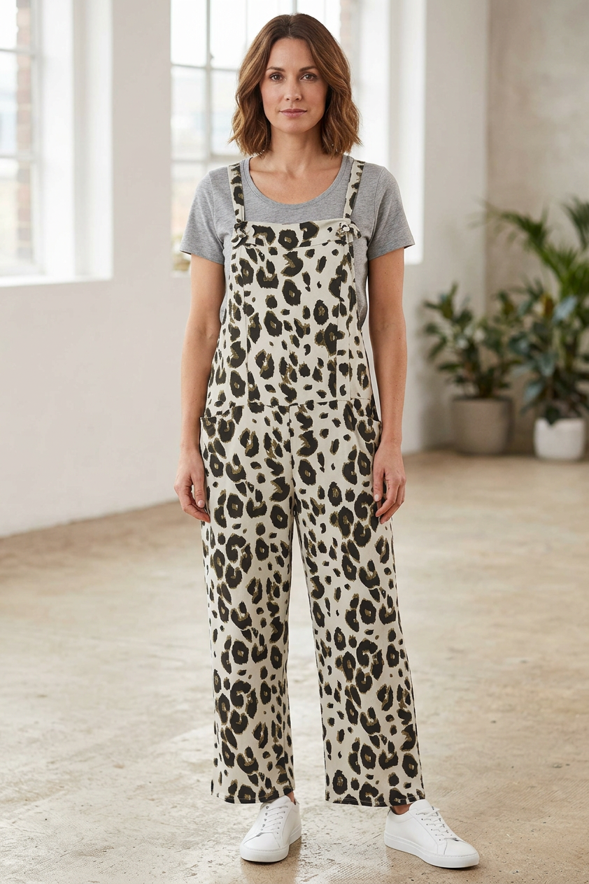 Leopard Jersey Dungarees