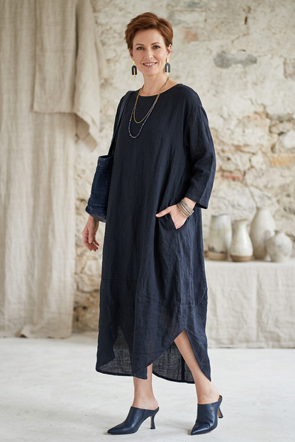 2 Pocket Cocoon Linen Midi