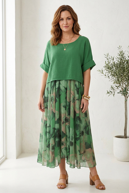 2 Piece Floral Flare Dress