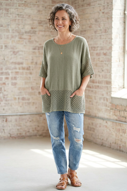 2 Pocket Crochet Detail Teabag Top