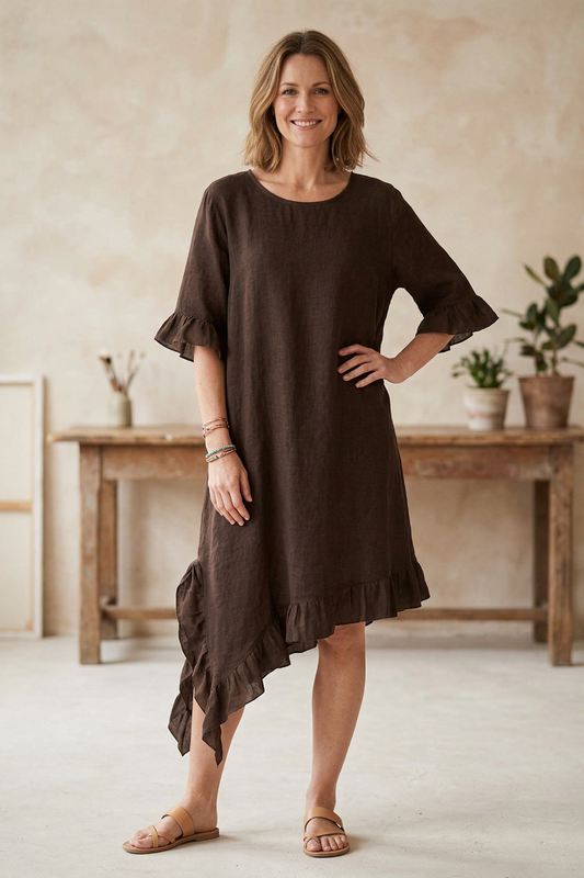 Diagonal Hem Hopsack Dress