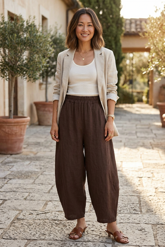 2 Pocket Barrel Leg Linen Trouser