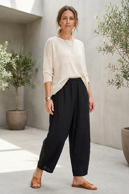 2 Pocket Barrel Leg Linen Trouser
