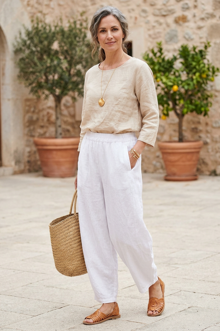 2 Pocket Barrel Leg Linen Trouser