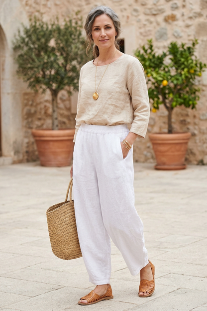 2 Pocket Barrel Leg Linen Trouser