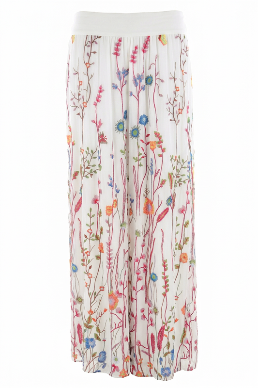 Floral Embroidery Silk Trouser