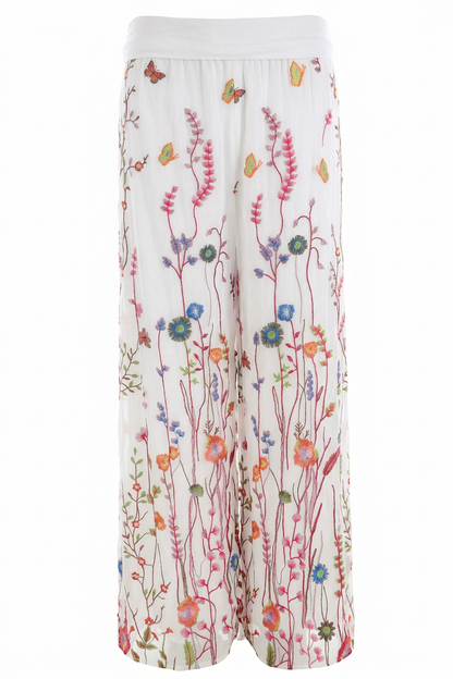 Floral Embroidery Silk Trouser