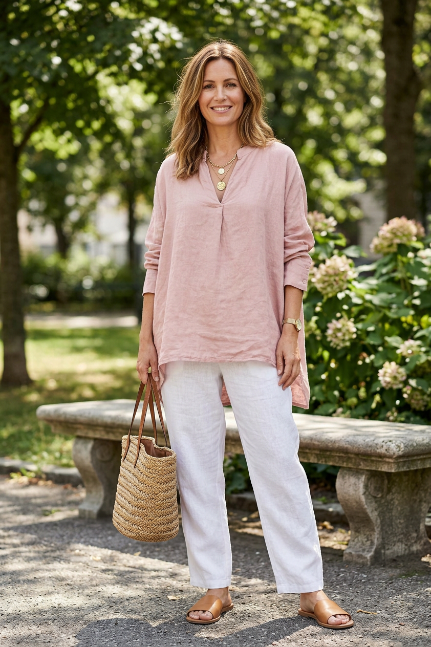 Collar V Neck Linen Top
