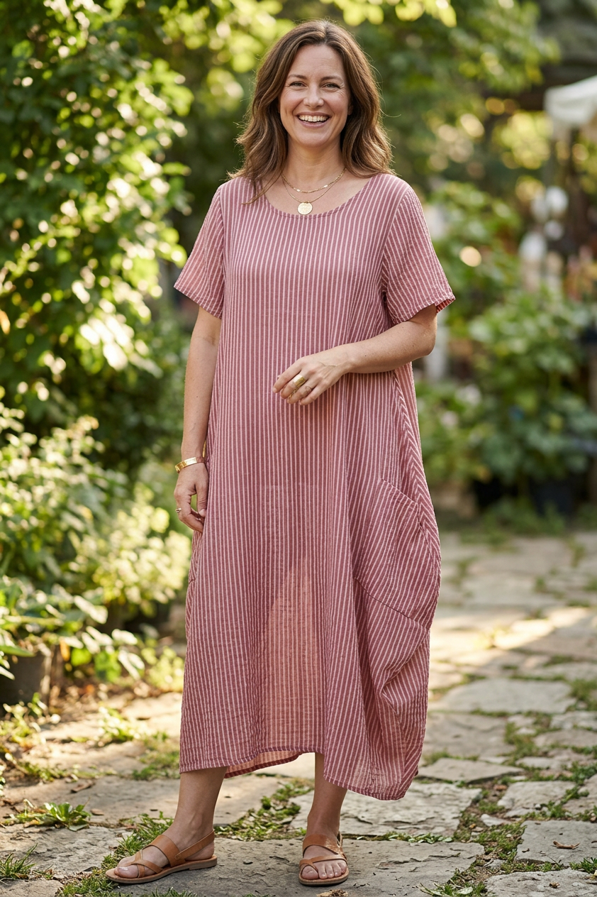 Stripe 2 Pocket Tulip Midi