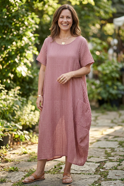 Stripe 2 Pocket Tulip Midi