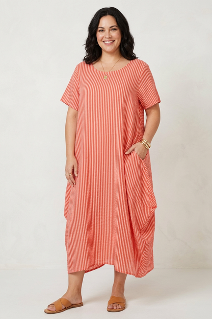 Stripe 2 Pocket Tulip Midi