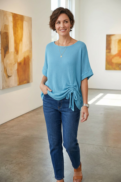 Tie Ruched Detail Mesh Top