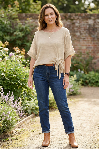 Tie Ruched Detail Mesh Top