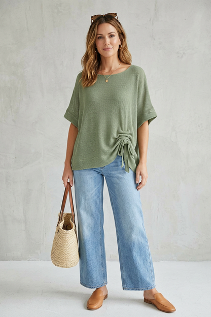 Tie Ruched Detail Mesh Top