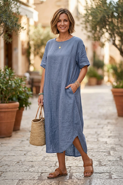 2 Pocket Cocoon Linen Midi