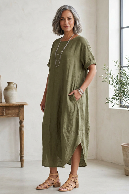 2 Pocket Cocoon Linen Midi