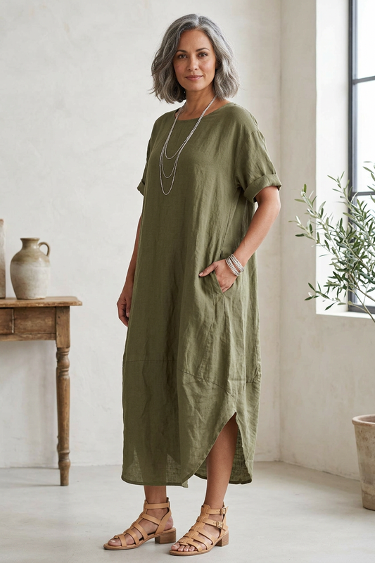 2 Pocket Cocoon Linen Midi