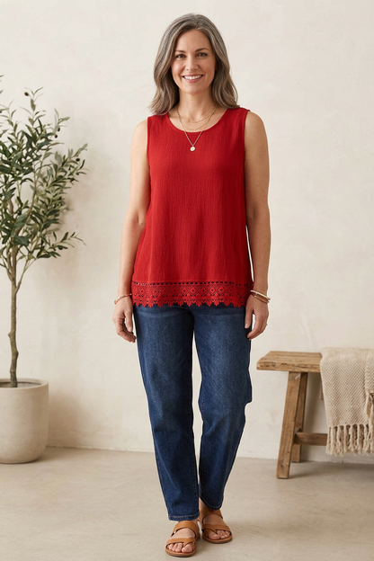 Crochet Trim Teabag Cotton Top