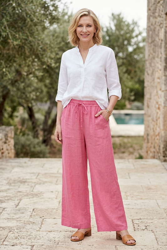 2 Pocket Wide Leg Linen Trouser