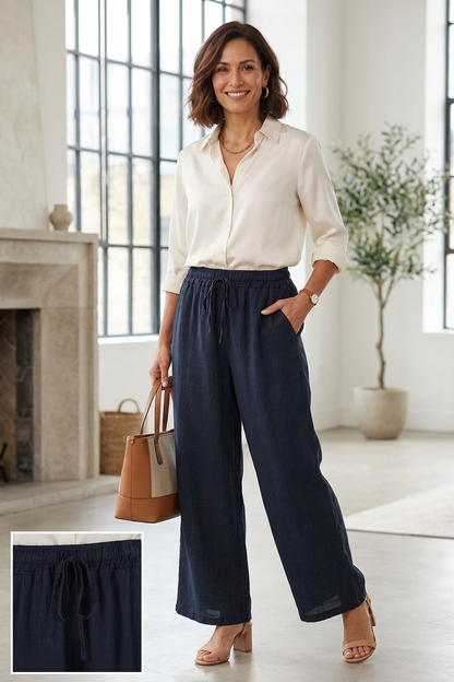 2 Pocket Wide Leg Linen Trouser