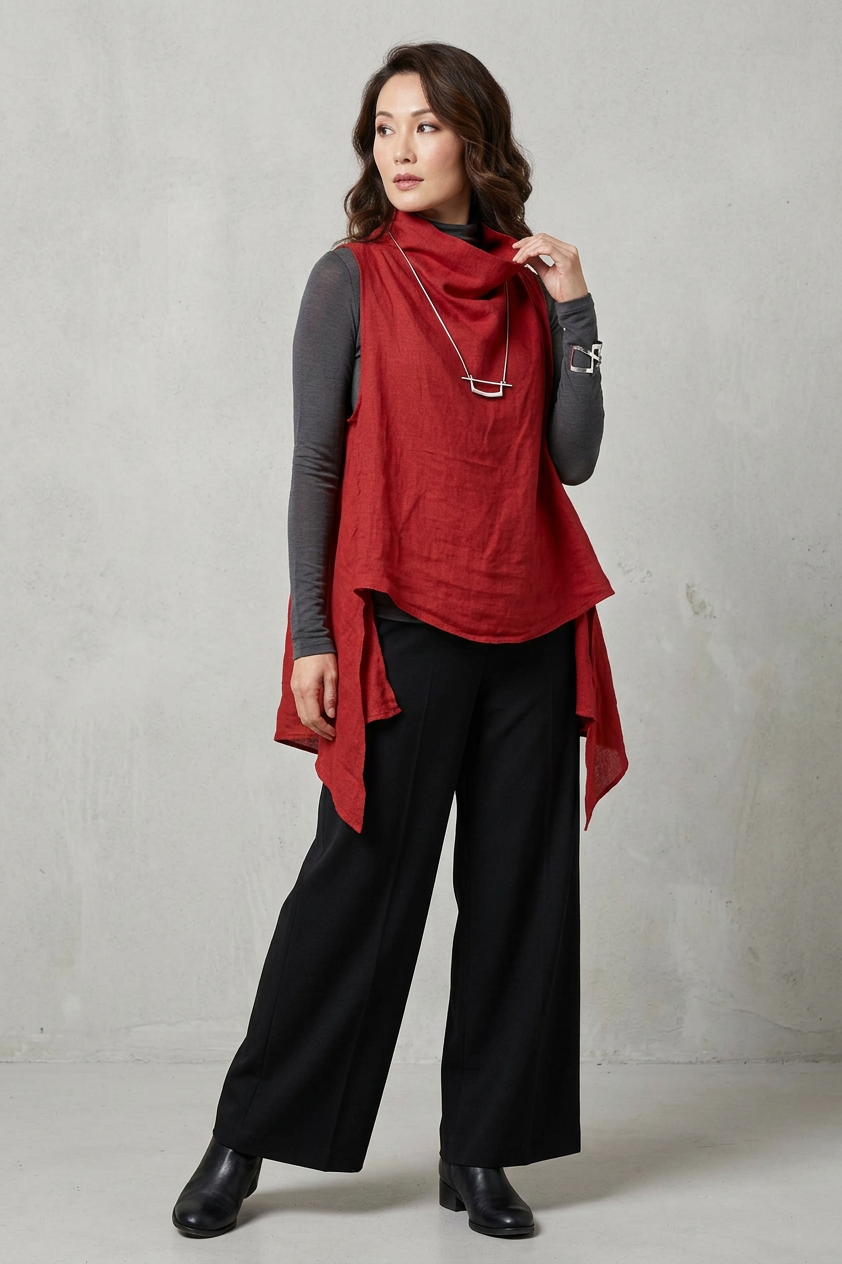 Sleeveless Cowl Neck Linen Top