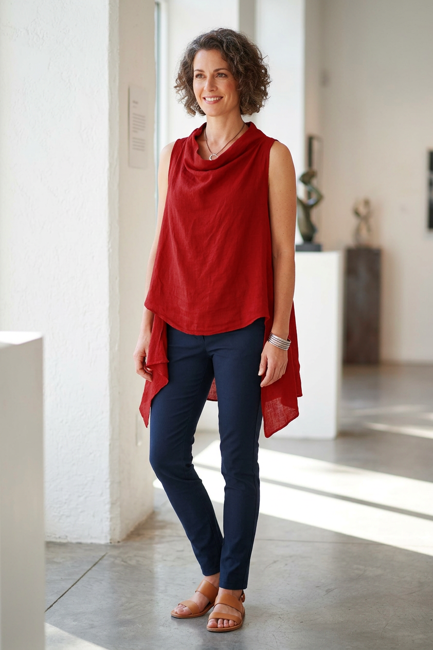 Sleeveless Cowl Neck Linen Top