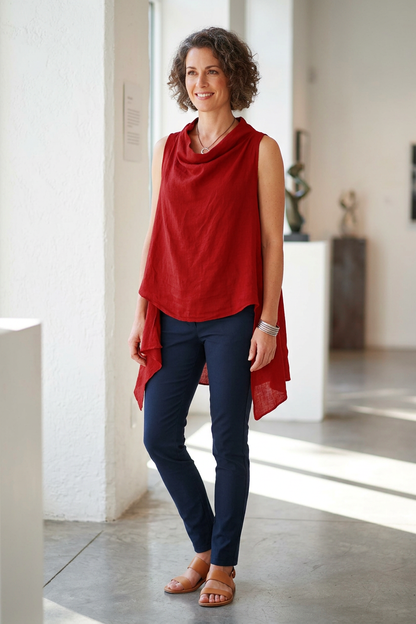Sleeveless Cowl Neck Linen Top