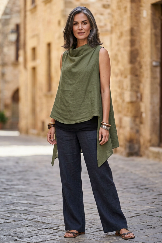 Sleeveless Cowl Neck Linen Top