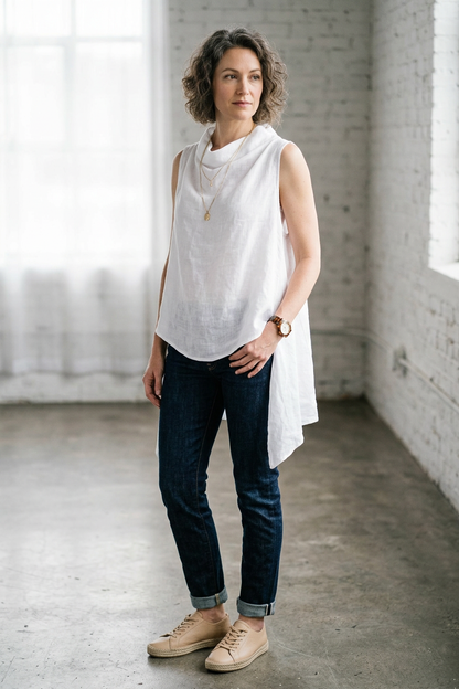 Sleeveless Cowl Neck Linen Top