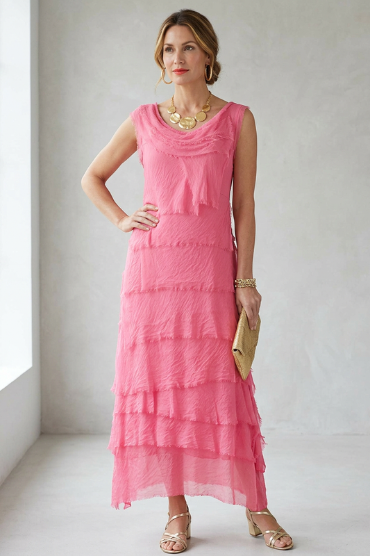 Sleeveless Frayed Detail Silk Midi