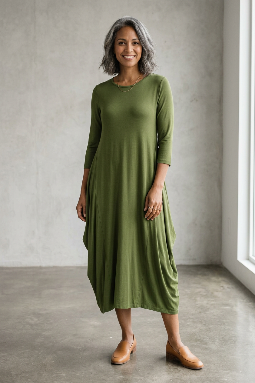 3/4 Sleeve Draped Dress