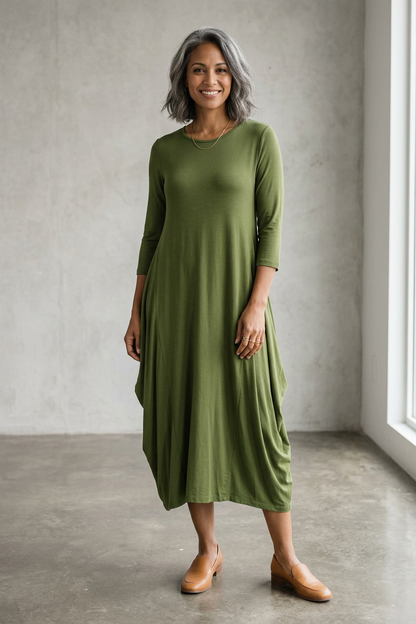 3/4 Sleeve Draped Dress