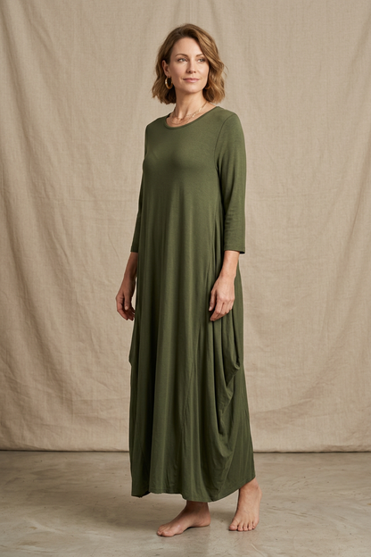 3/4 Sleeve Draped Dress