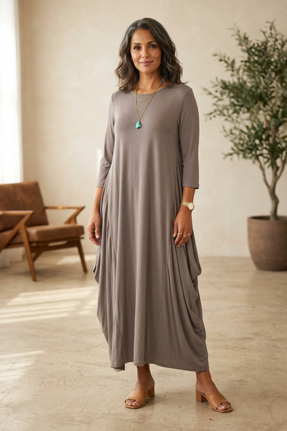 3/4 Sleeve Draped Dress