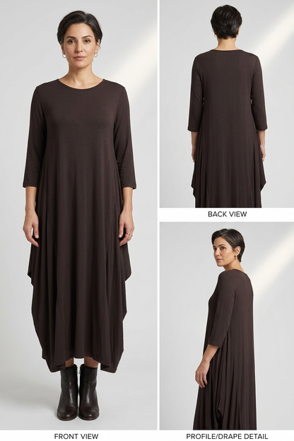 3/4 Sleeve Draped Dress