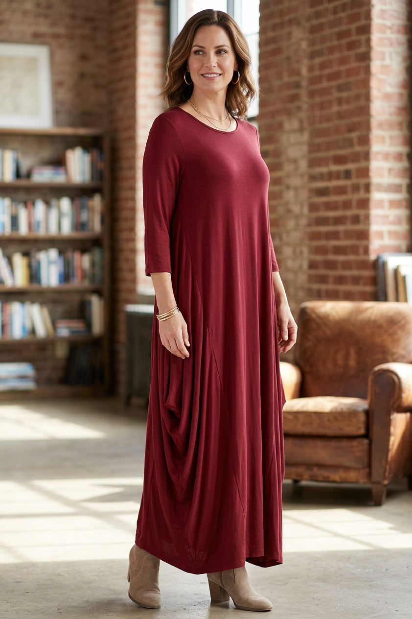 3/4 Sleeve Draped Dress