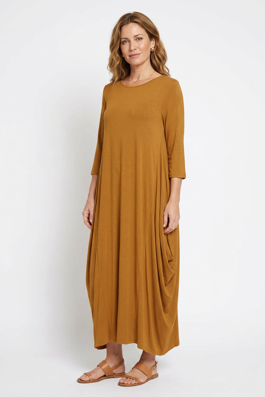 3/4 Sleeve Draped Dress