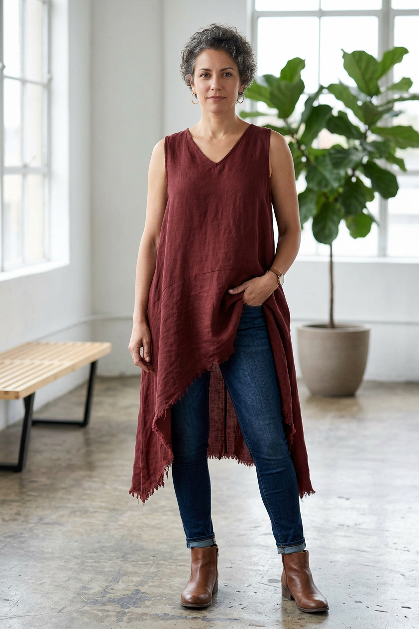 Sleeveless High Low Linen Tunic