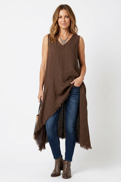 Sleeveless High Low Linen Tunic