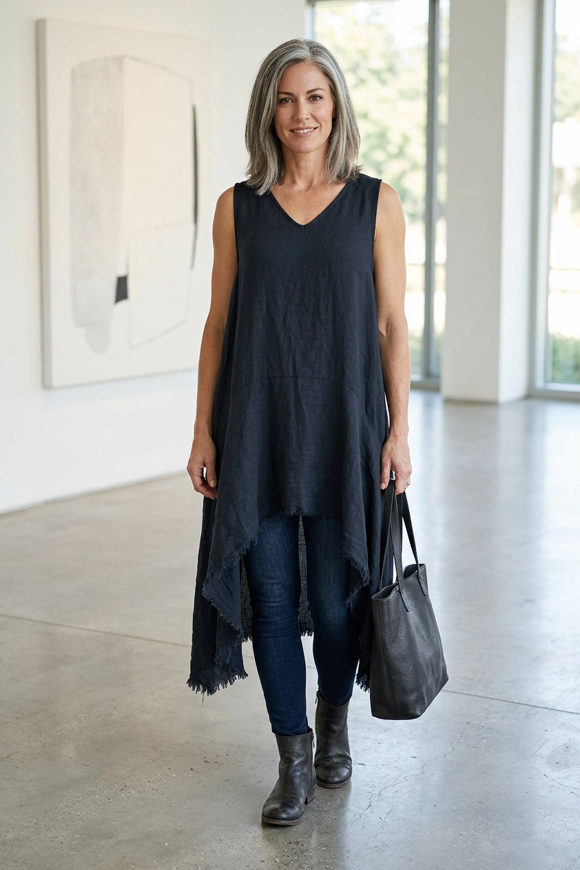 Sleeveless High Low Linen Tunic