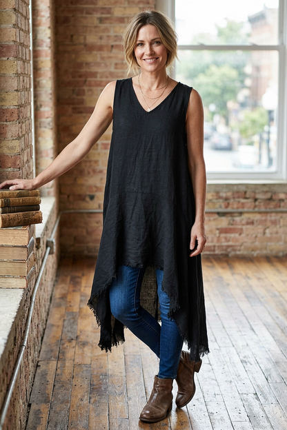 Sleeveless High Low Linen Tunic