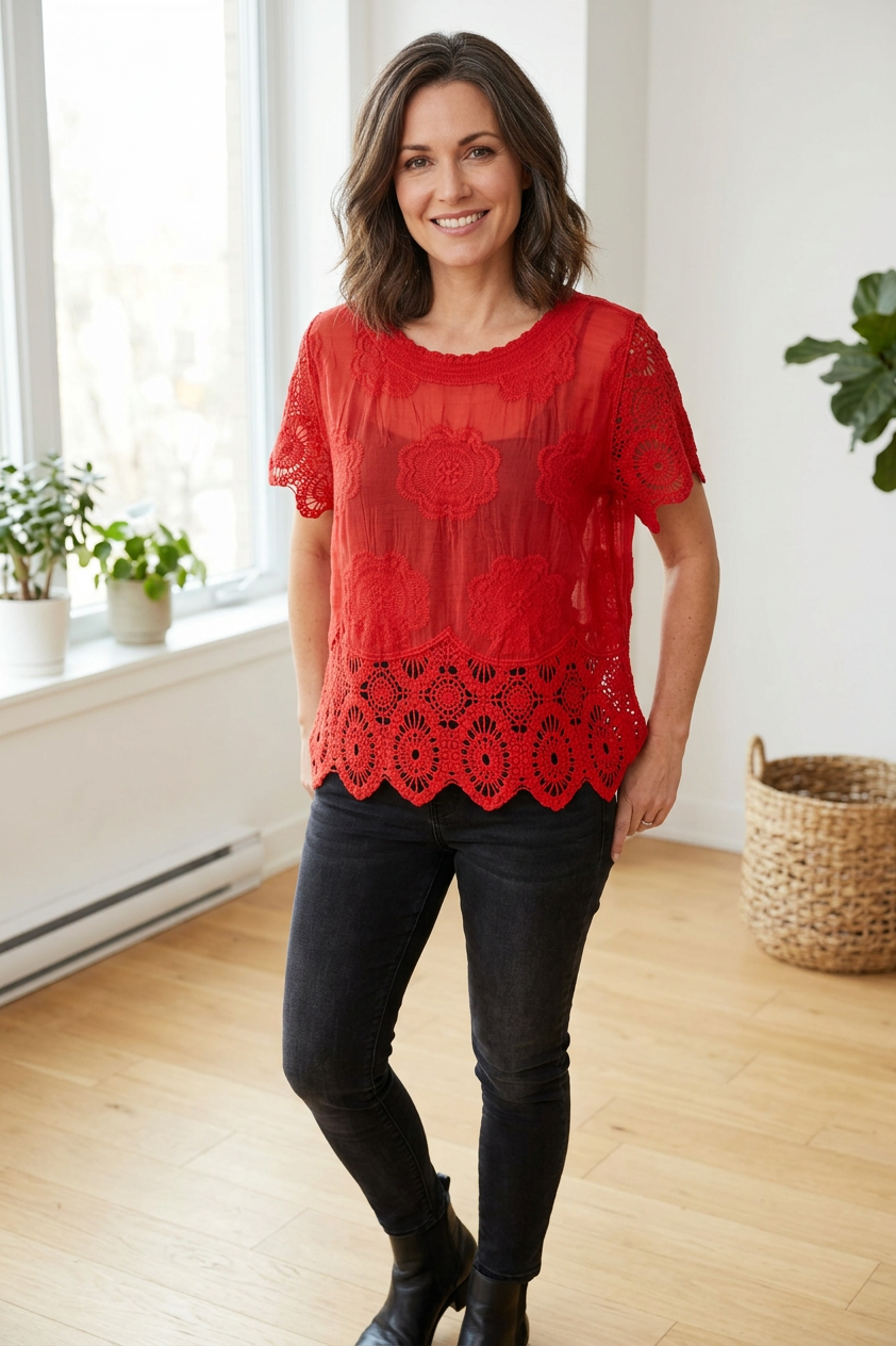 Crochet Trim Cotton Top