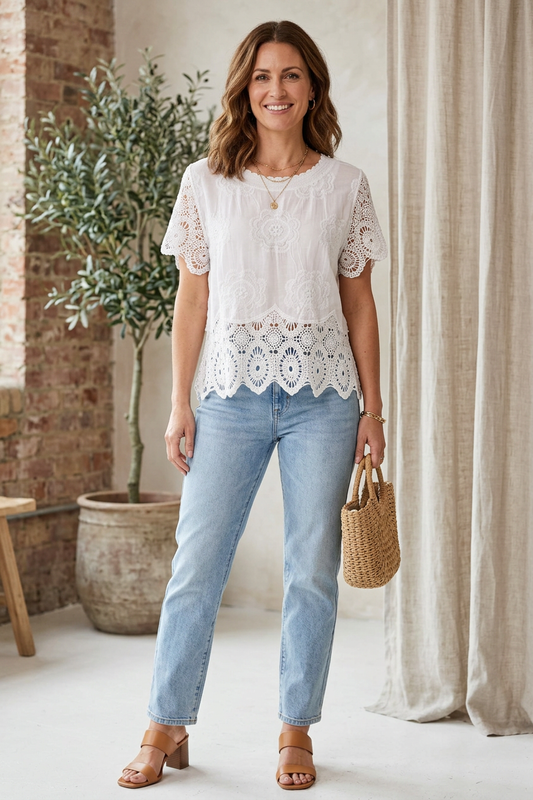 Crochet Trim Cotton Top