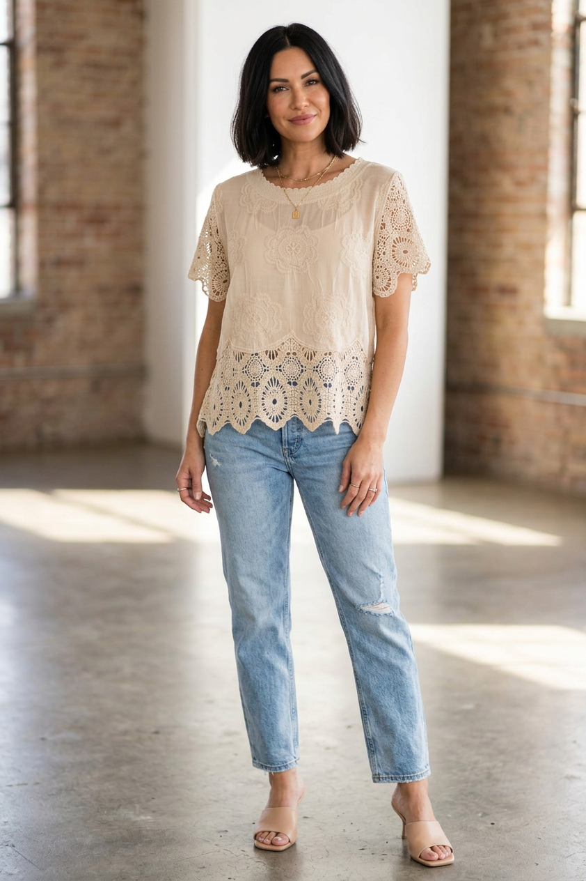 Crochet Trim Cotton Top