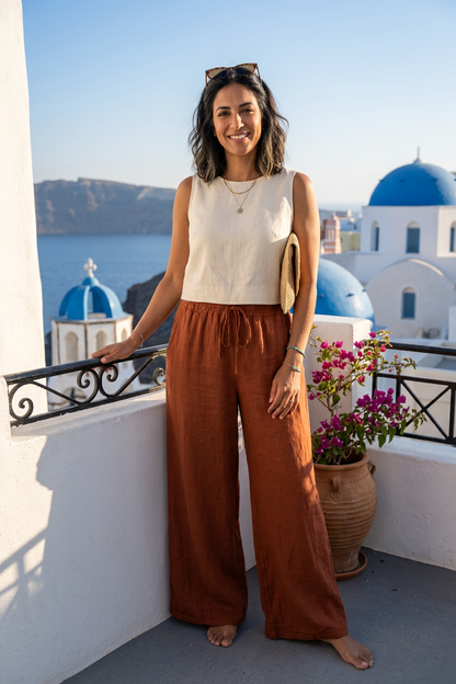 2 Pocket Wide Leg Linen Trouser