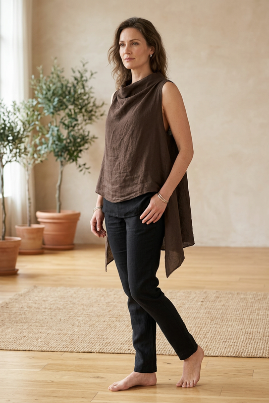 Sleeveless Cowl Neck Linen Top
