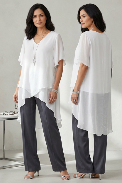 V Neck Crossover Hem Silk Blouse